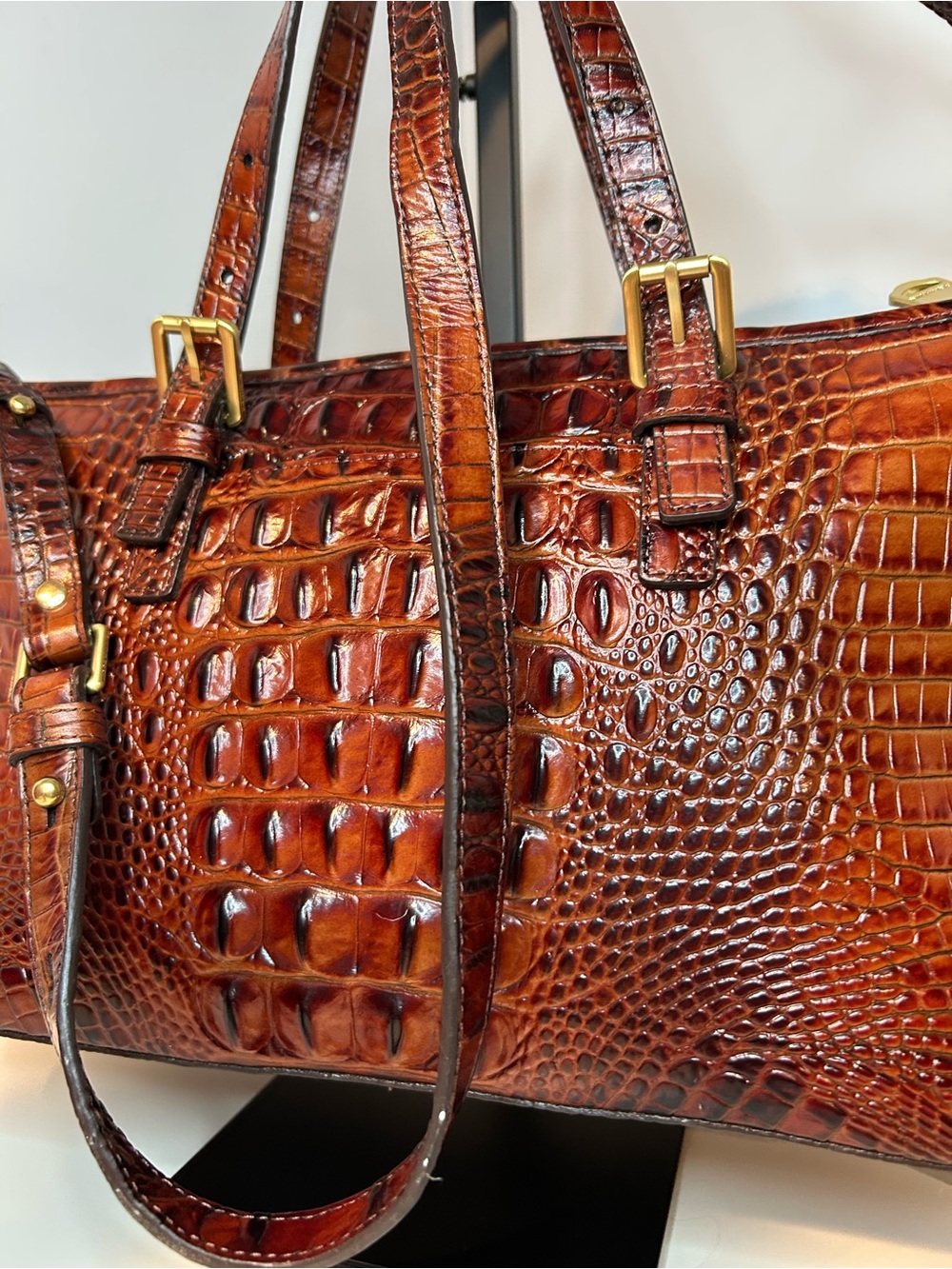 Brahmin Mini Asher Pecan Melbourne Croc Leather Satchel Authenticated - Picture 7 of 11
